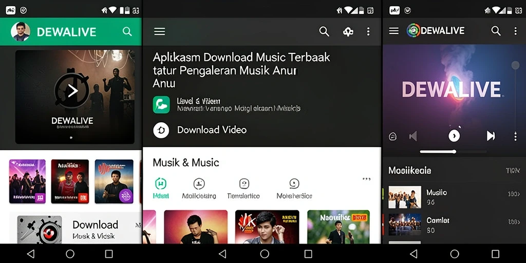Screenshot DEWALIVE menampilkan antarmuka yang mudah digunakan untuk Download Musik.