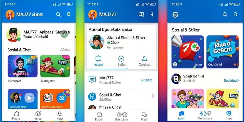 Antarmuka aplikasi MAJ777 dengan pilihan stiker menarik.