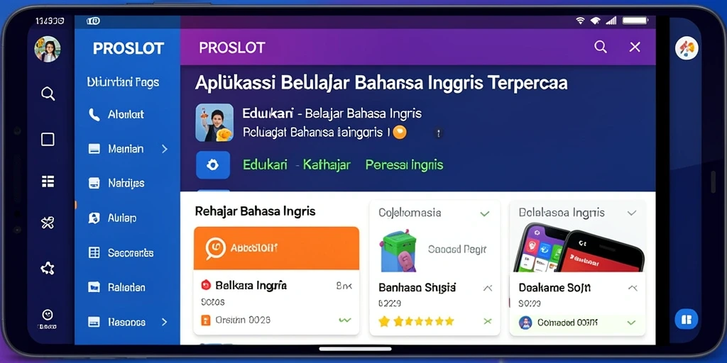 Tampilan antarmuka PROSLOT yang menarik dan interaktif untuk belajar Bahasa Inggris.