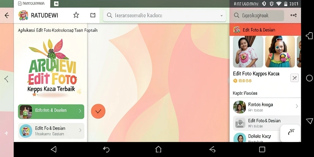 Antarmuka aplikasi RATUDEWI dengan fitur edit foto kertas kaca.