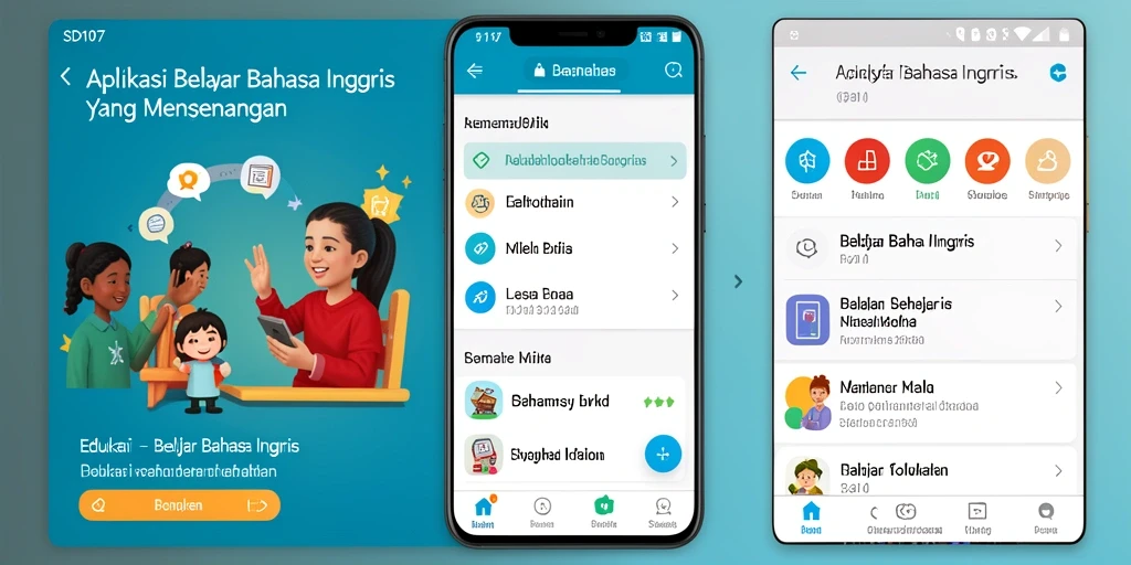 Antarmuka aplikasi SD107 yang interaktif dan mudah digunakan untuk belajar Bahasa Inggris.