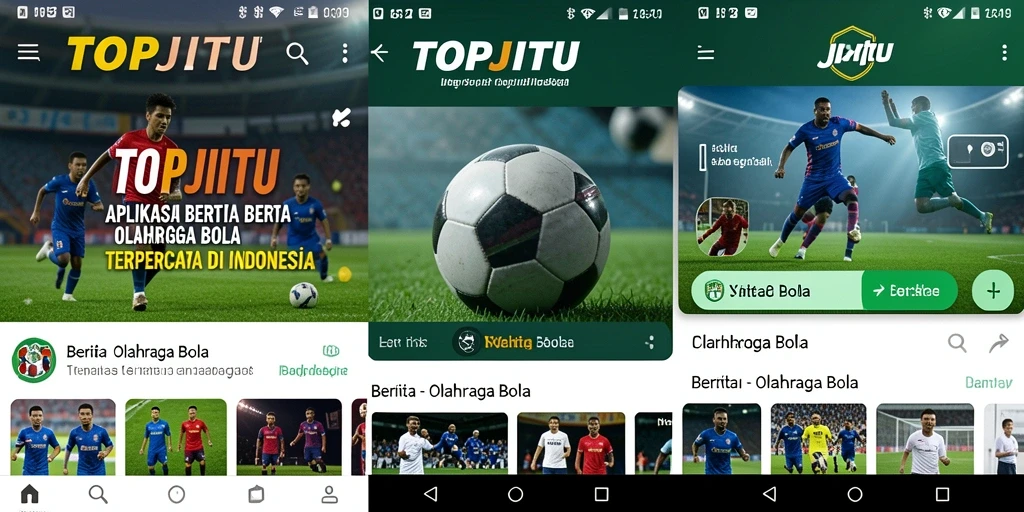 Antarmuka aplikasi TOPJITU dengan tampilan berita olahraga bola.